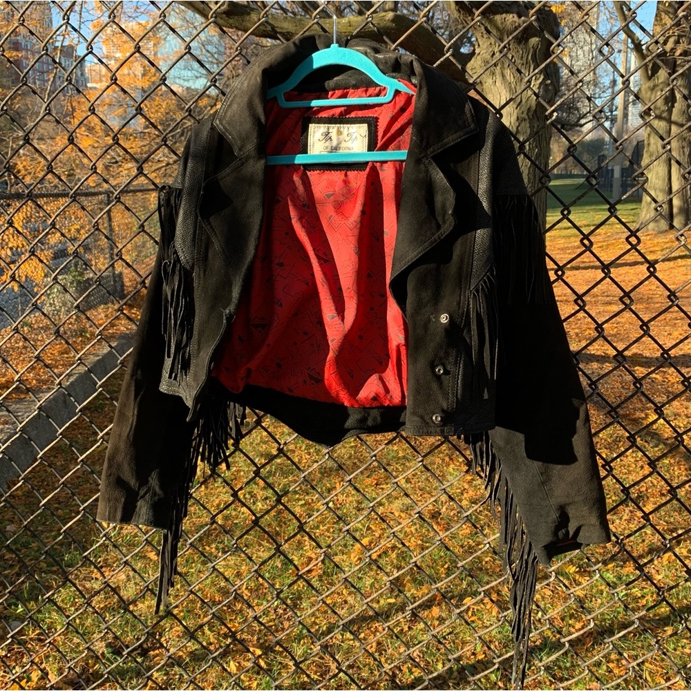 Vintage Fringe Leather Jacket Crop